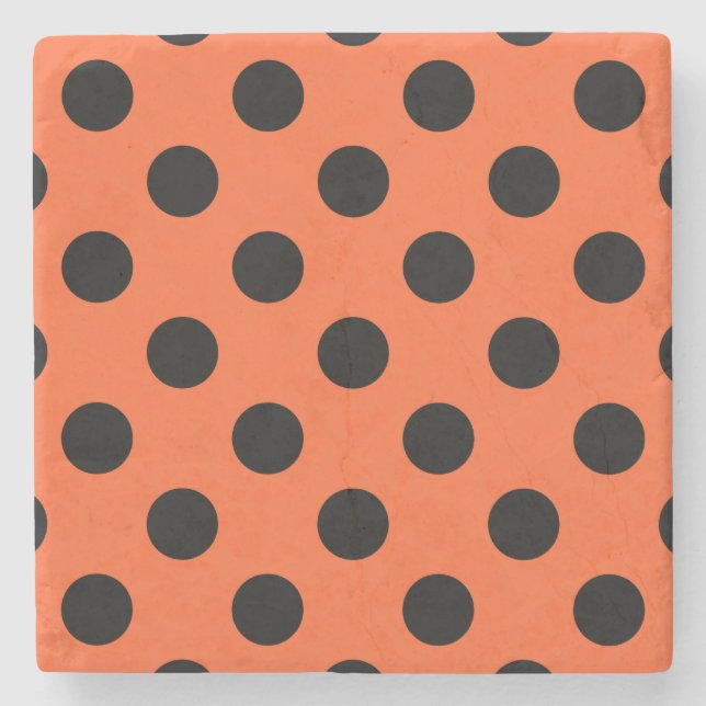 Black polka dots på orange stenunderlägg (Framsidan)
