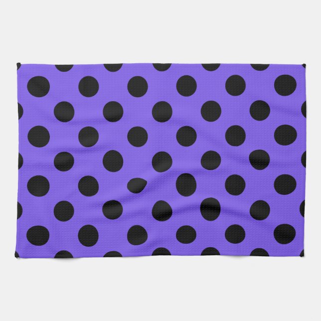 Black polka dots på periwinkle kökshandduk (Horisontell)