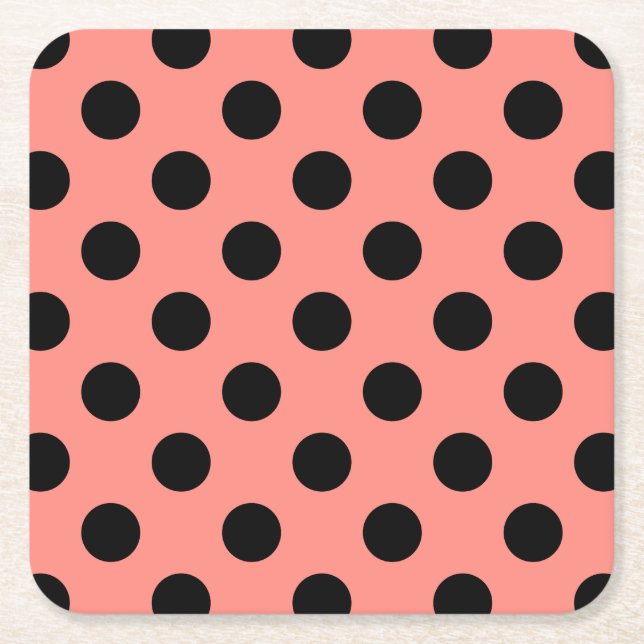 Black polka dots på persikor underlägg papper kvadrat (Framsidan)