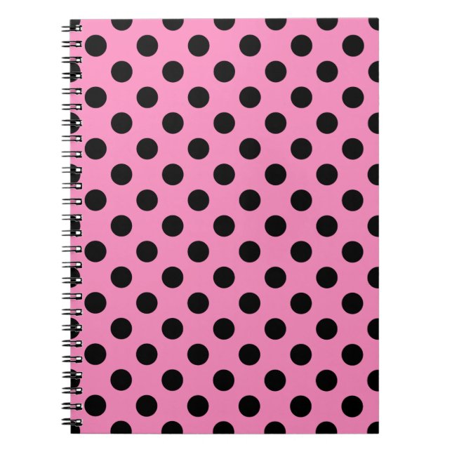 Black polka dots på rosa anteckningsbok med spiral (Framsidan)