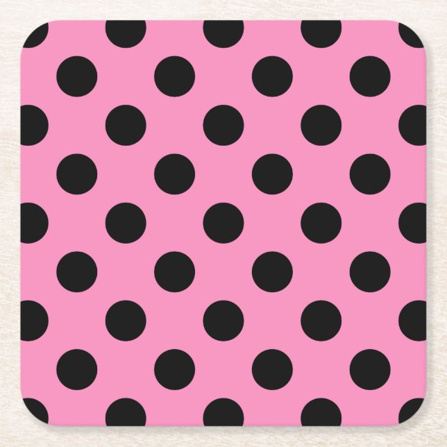 Black polka dots på rosa underlägg papper kvadrat (Framsidan)