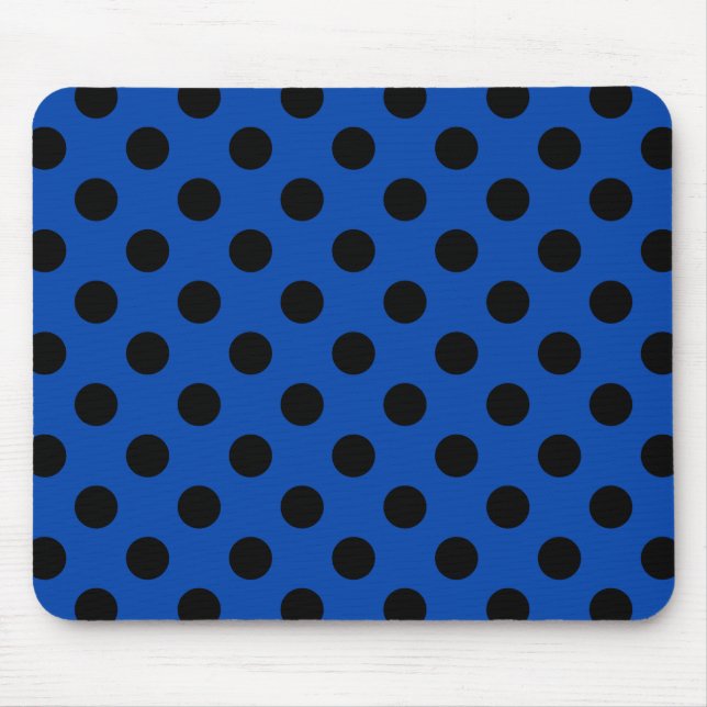 Black polka dots på royal blue musmatta (Framsidan)