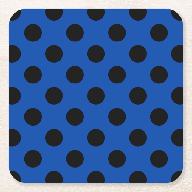 Black polka dots på royal blue underlägg papper kvadrat (Framsidan)