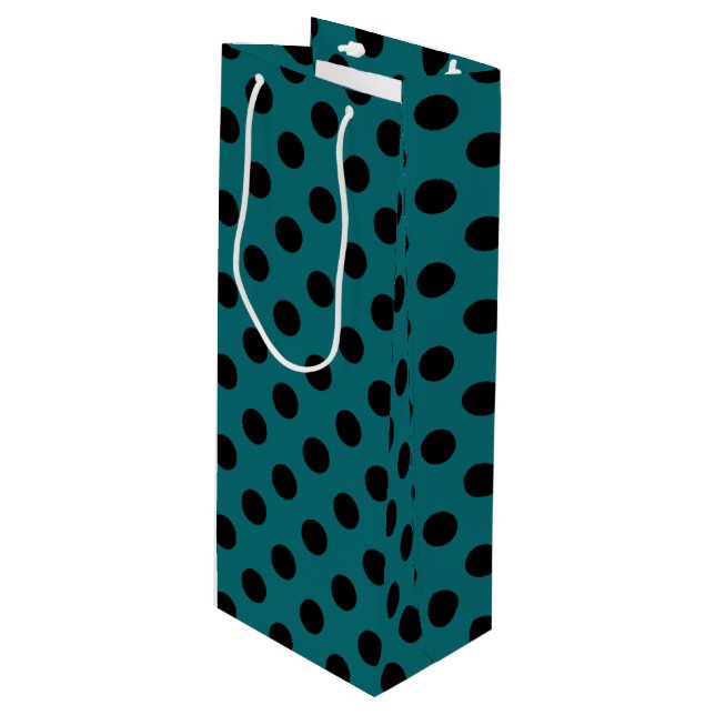 Black polka dots på teal (Framsidan Vinklad)