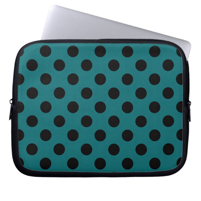 Black polka dots på teal laptop fodral (Framsidan)