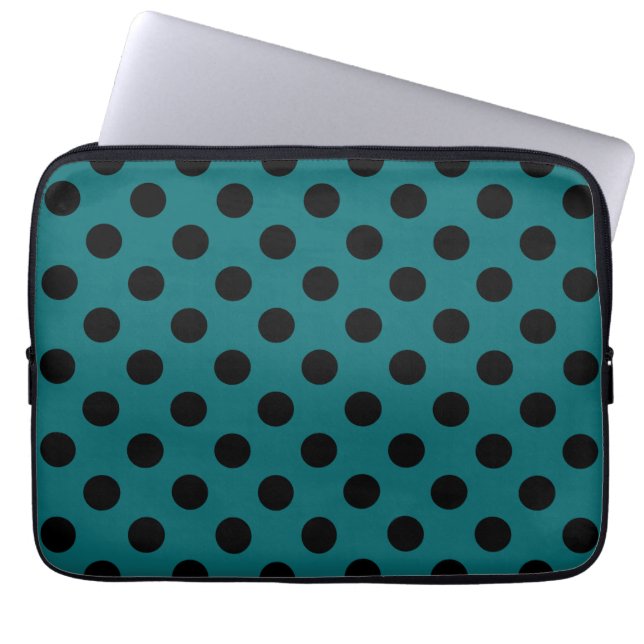 Black polka dots på teal laptop fodral (Framsidan)