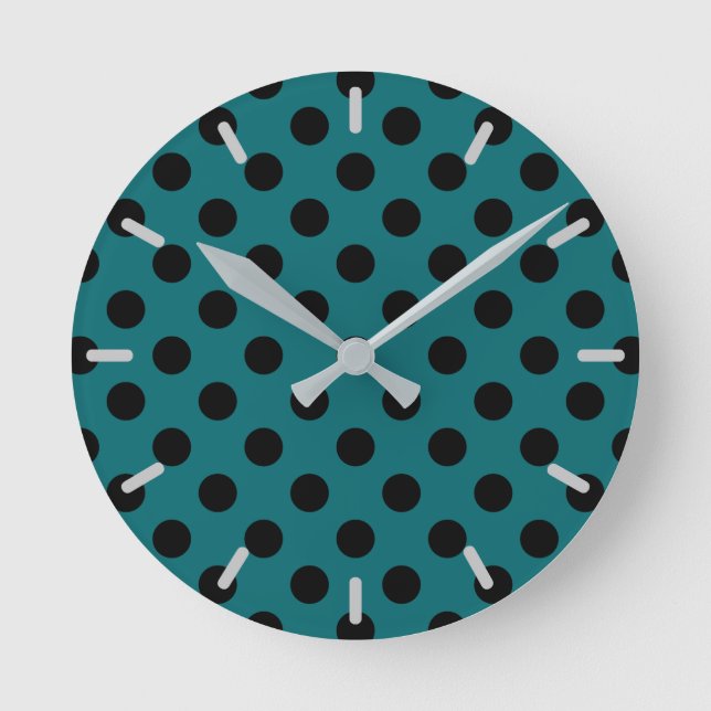Black polka dots på teal rund klocka (Framsida)