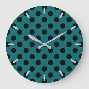 Black polka dots på teal stor klocka