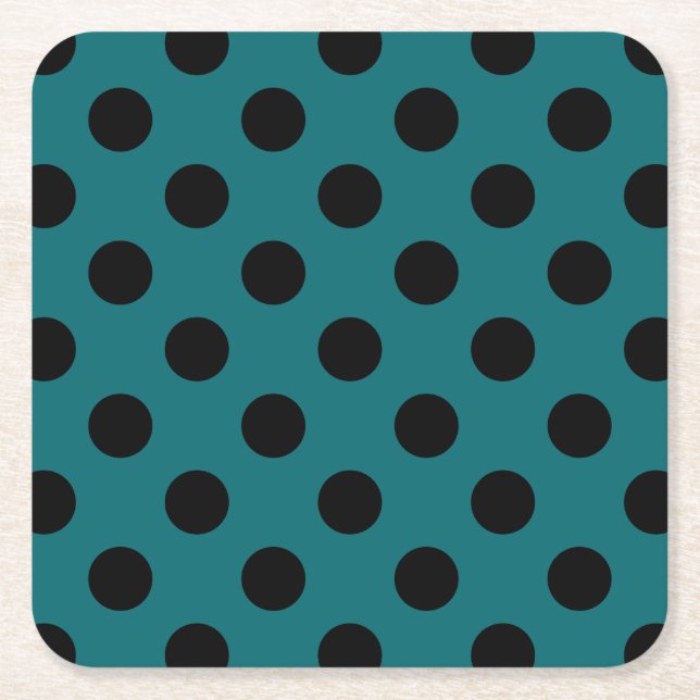 Black polka dots på teal underlägg papper kvadrat (Framsidan)