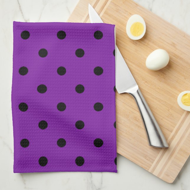 Black Polka dots på Violet Lila Kökshandduk (Vikt i Fjärdedel)
