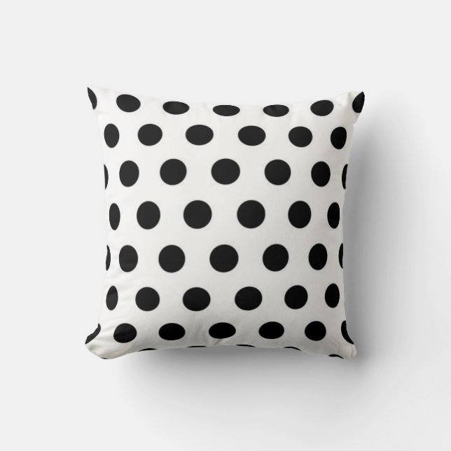 Black polka dots på vit bakgrundskudde kudde (Framsida)