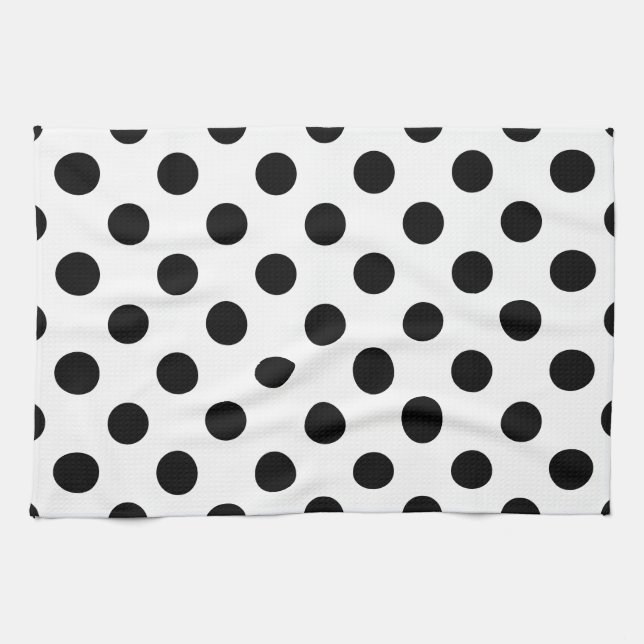 Black polka dots på vit kökshandduk (Horisontell)