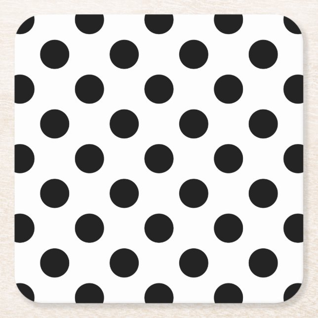 Black polka dots på vit underlägg papper kvadrat (Framsidan)