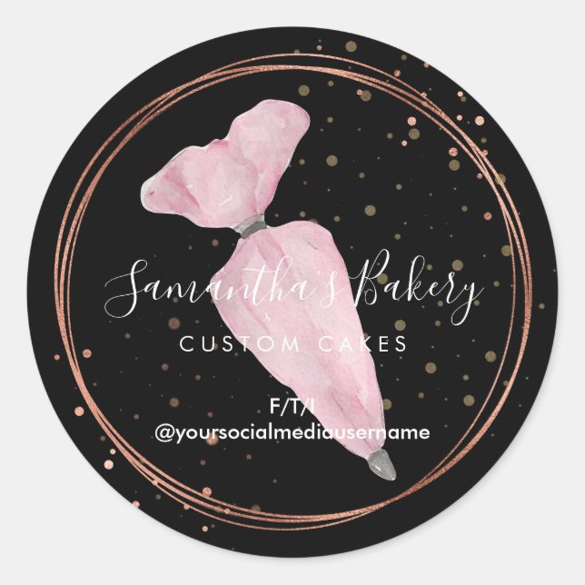 Black Polka dots Pastry Cake Designer Bakery Chef Runt Klistermärke (Framsida)