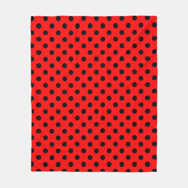 Black Polka Dots Pattern on Red Background Fleecefilt (Framsidan)