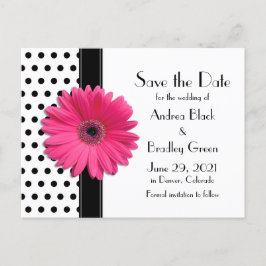 Black Polka dots Rosa Daisy Bröllop spara datum Meddelande Vykort