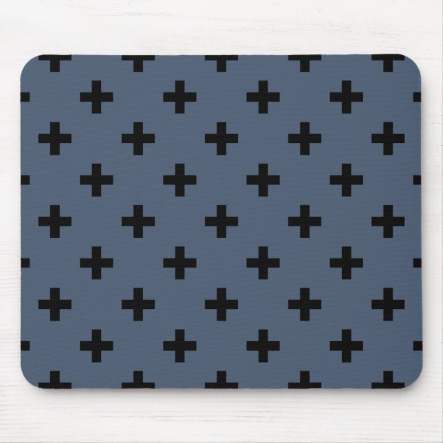 Black polka kor på blue-grått musmatta (Framsidan)