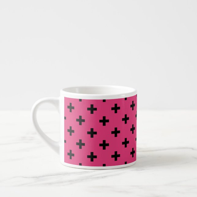 Black polka kor på fuchsia espressomugg (Vänster)