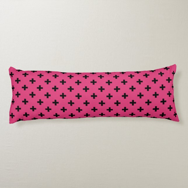 Black polka kor på fuchsia kroppskudde (Baksidan)