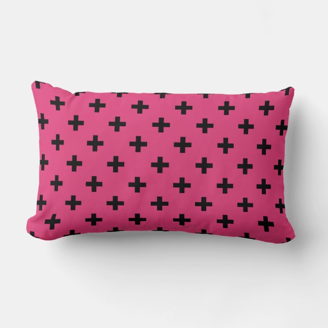 Black polka kor på fuchsia lumbarkudde (Framsida)