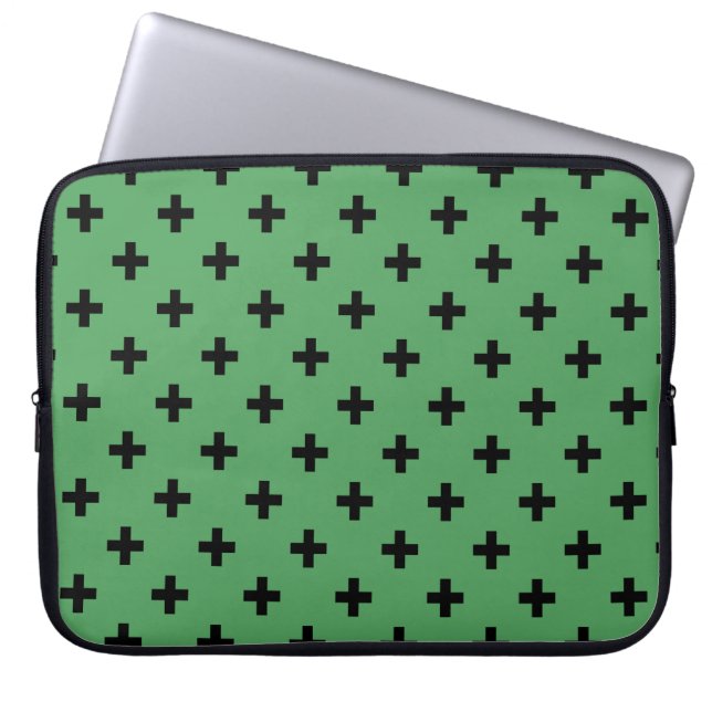 Black Polka kor på grönt Laptop Fodral (Framsidan)