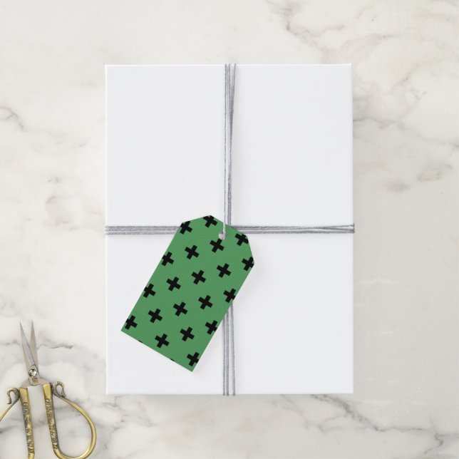 Black Polka kor på grönt Presentetikett (Med Snöre)