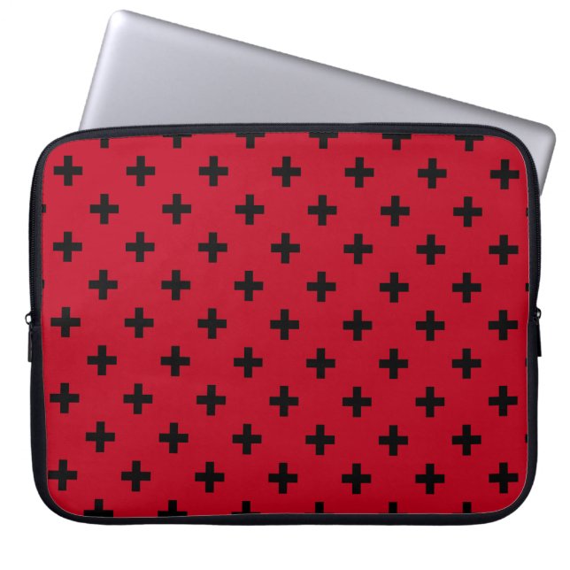 Black polka kor på rött laptop fodral (Framsidan)
