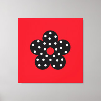 Black Polka-punktsblomma på Röd bakgrund Canvastryck