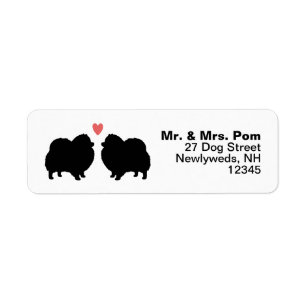 Black Pomeranian Hund Silhouettes med hjärta Returadress Etikett