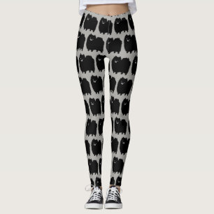 Black Pomeranians Mönster   Cute Tecknad hund Leggings