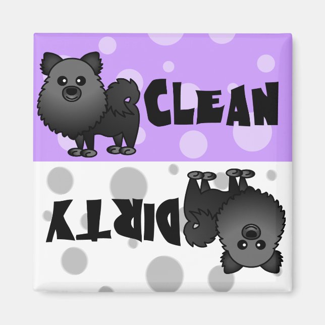 Black Pommern Clean Dirty Dishwasher Magnet (Framsidan)