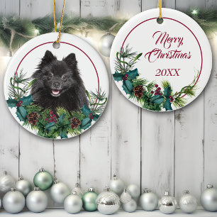 Black Pommern Hund Evergreen Berry Wandeandan Julgransprydnad Keramik