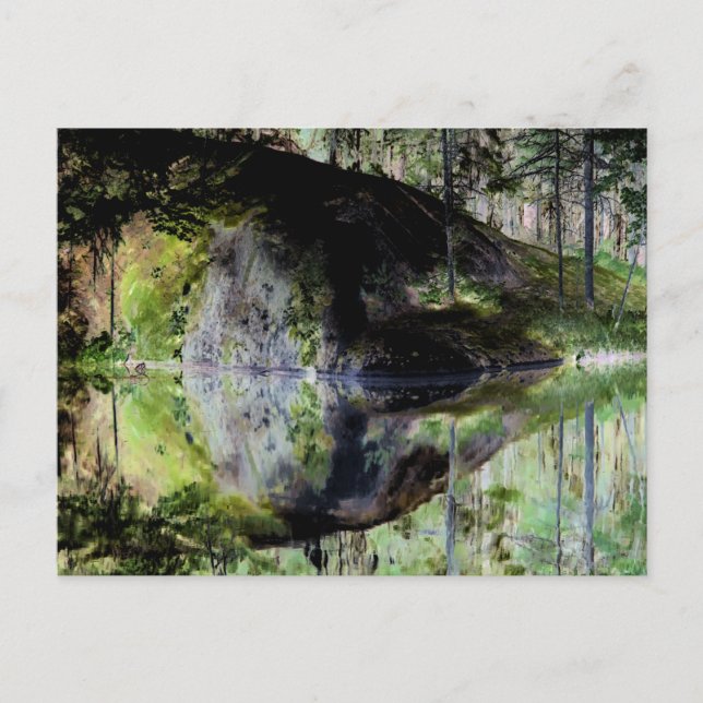 "Black Pond" Adirondack Sjö och Sten Landskap Vykort (Framsida)