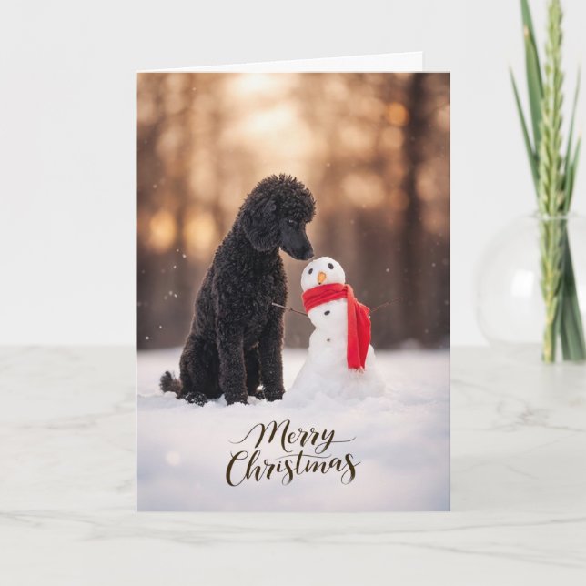 Black Poodle Christmas Snowman Helgkort (Framsida)