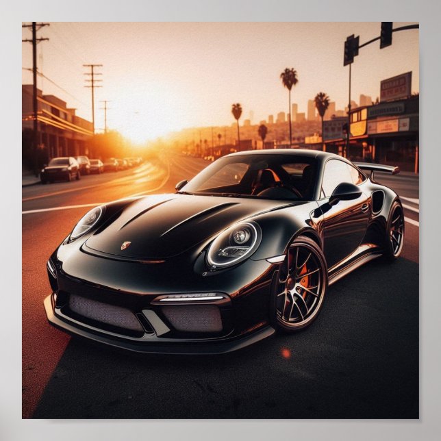 Black Porsche Sunset poster (Framsidan)