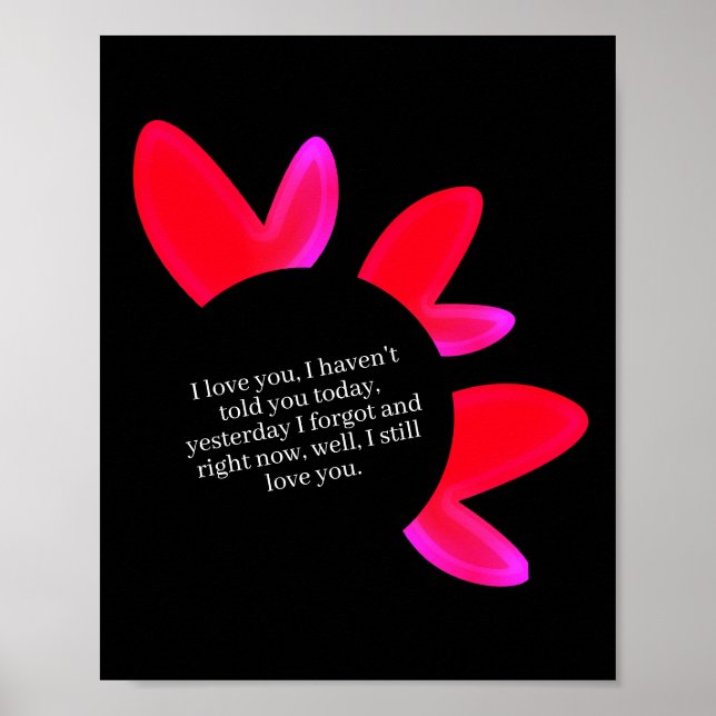 Black poster with red and pink hearts. (Framsidan)