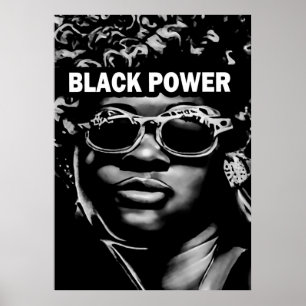 Black Power Afro Beauty Woman Porträtt (AI+Human) Poster