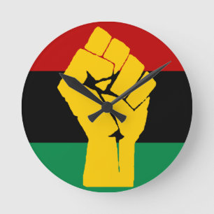 Black Power Pan African Flagga Rund Klocka