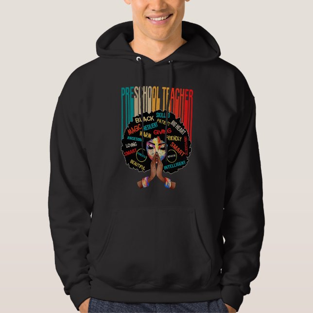 Black Preschool Teacher Afro Melanin African Ameri Hoodie (Framsida)