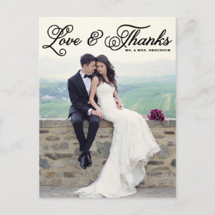 Black Pretty Script Wedding Thank You Postcard Vykort