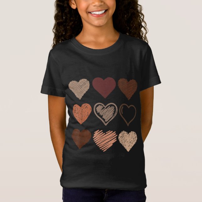 Black Pride Melanin Skin Tone Hearts Black History T Shirt (Framsida)
