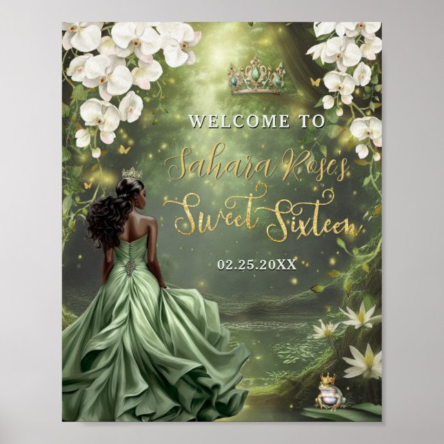 Black Princess and Frog Sage Green Dress Sweet 16 Poster (Framsidan)