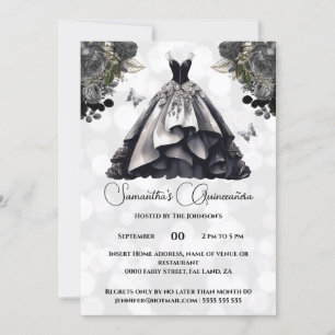 Black princess Quinceañera fantasy ballgown ro Inbjudningar