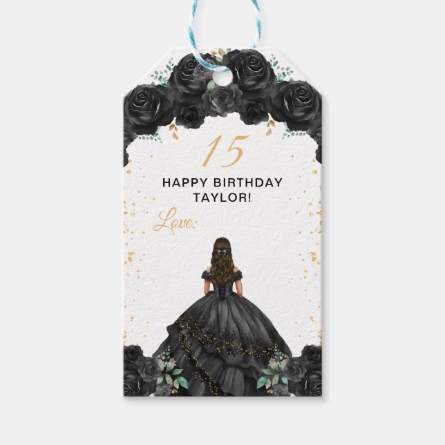 Black Princess Quinceañera Grattis på födelsedagen Presentetikett (Framsidan)