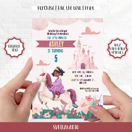 Black Princess Riding Unicorn Party-inbjudan Inbjudningar