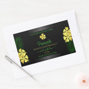 Black Product Label Gult Grönt Hawaiian Flowers Rektangulärt Klistermärke