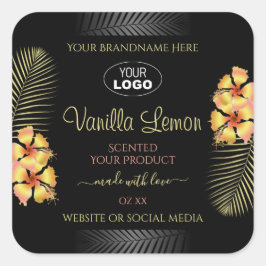 Black Product Label Gult Hawaii Flowers Add Logoty Fyrkantigt Klistermärke