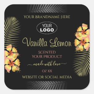 Black Product Label Gult Hawaii Flowers Add Logoty Fyrkantigt Klistermärke