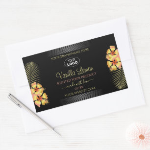 Black Product Label Gult Hawaii Flowers Add Logoty Rektangulärt Klistermärke