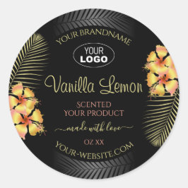 Black Product Label Gult Hawaii Flowers Add Logoty Runt Klistermärke